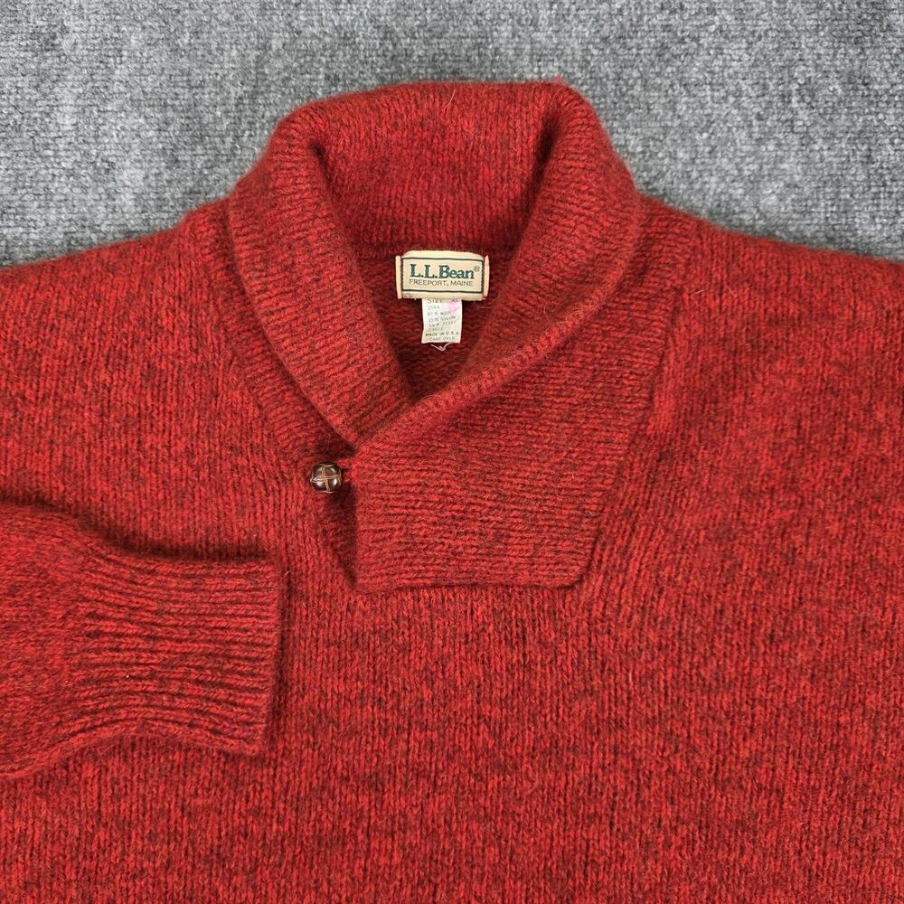 Vintage LL Bean Sweater Mens XL Red Shawl Collar Wool Nylon Knit Pullover USA